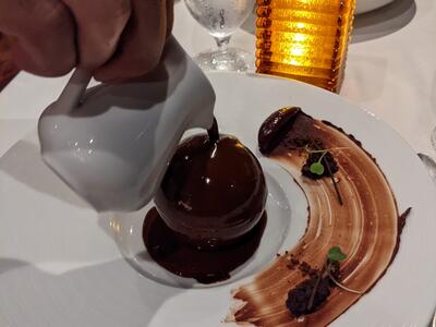 Chocolate sphere dessert on Carnival Pride