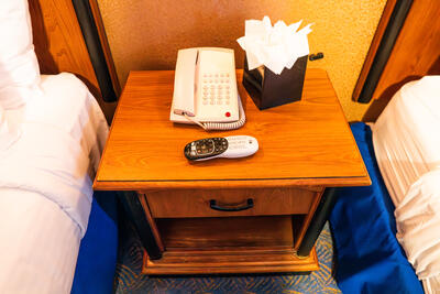 nighstand  in cabin on Queen Mary ship