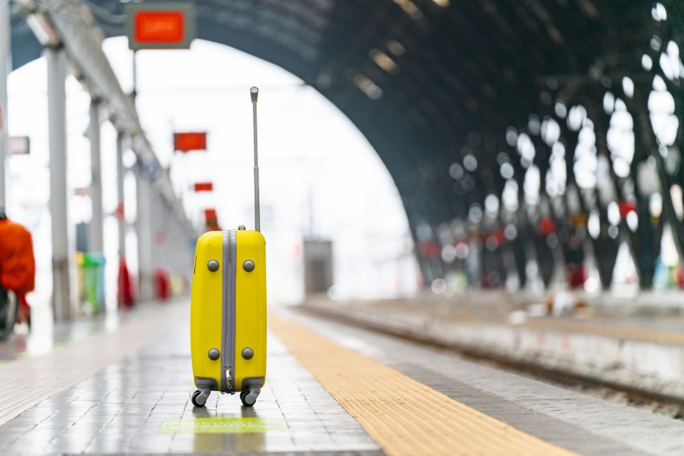 suitcase on train station