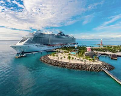 ship docked at MSC Ocean Cay 