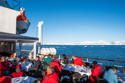 outdoor dinner on cruise ship in Antarctica