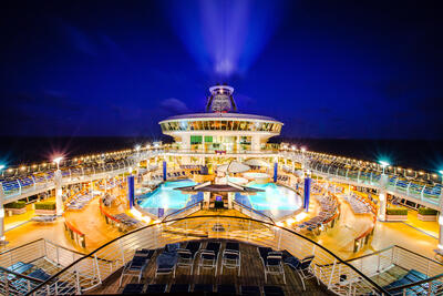 pool deck at night