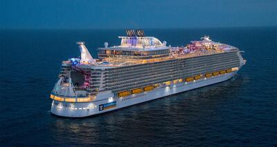 Symphony of the Seas rear aerial dusk