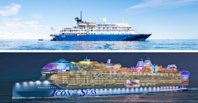 side by side image of a small vs big cruise ship