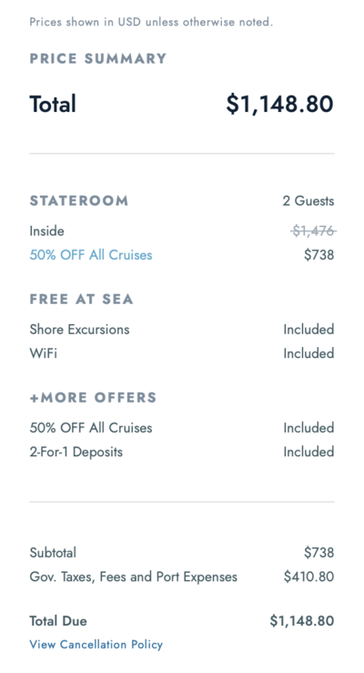 Norwegian Gem mock pricing